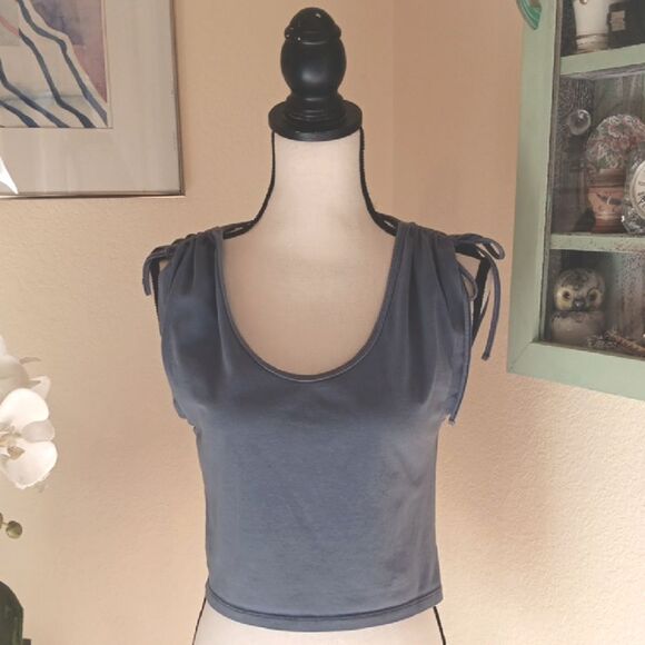 American Eagle Outfitters Blue Crop Tie Front Tank Top - Picture 1 of 10